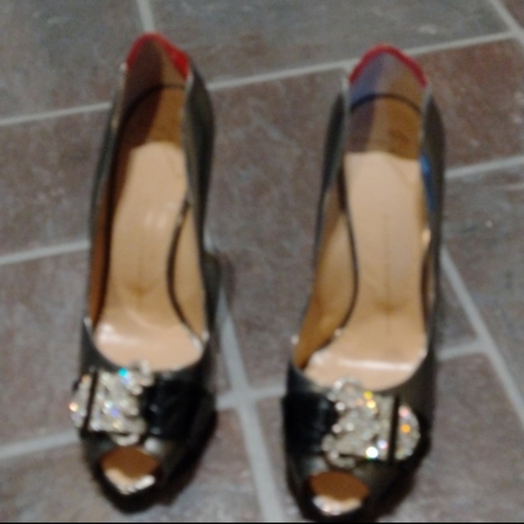 Giuseppe Zanotti crystal buckle embollised gun metal grey red platform pump 39 - Picture 4 of 10